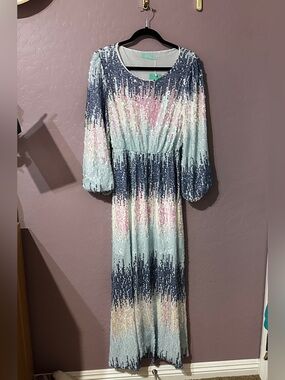 NWT Toleen Sequin Ombre Maxi Dress - Blue & Pink size small